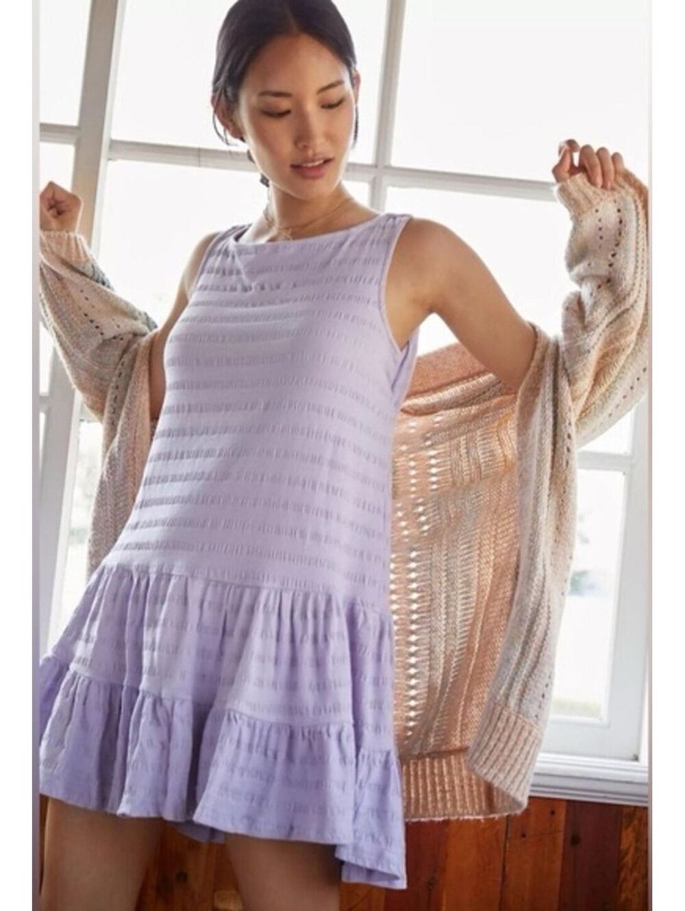 Anthropologie Pastel Lilac Open Back Tiered Mini Dress Small